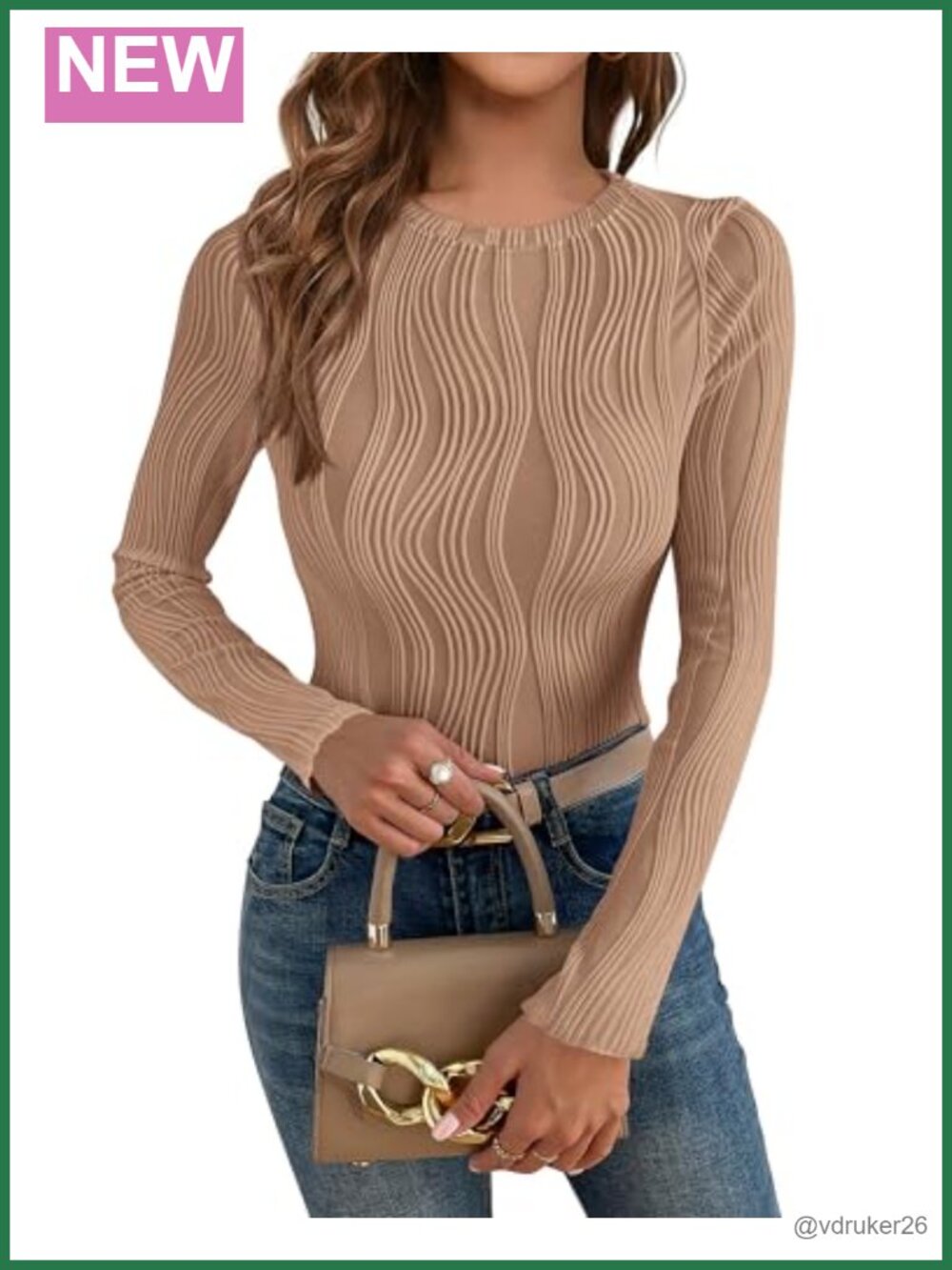 PRETTYGARDEN Women's Fitted Textured Knit Long Sleeve Tee Top